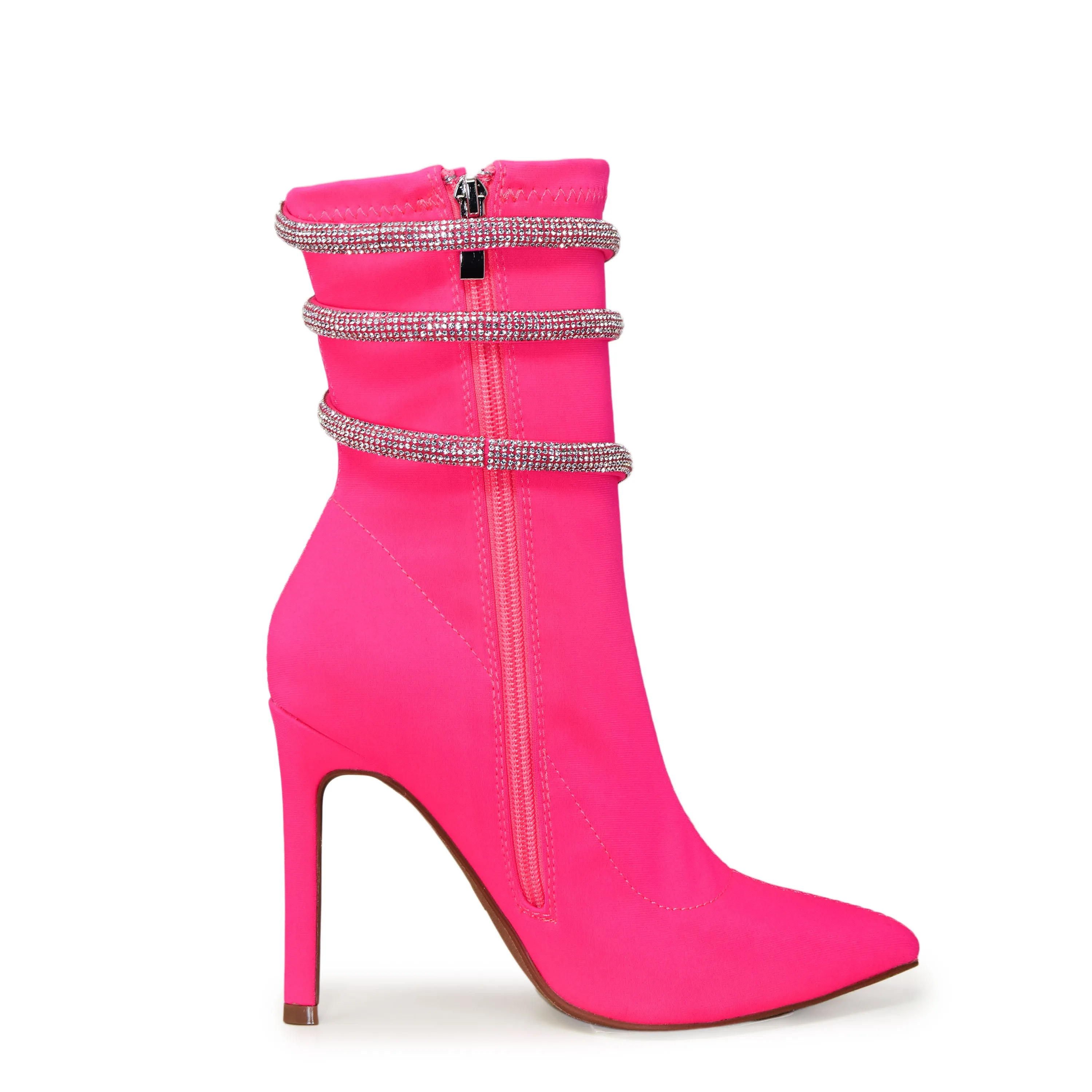 Wild Diva Women's Embellished Coil Strappy Pointy Toe Stiletto Ankle High Heel Booties