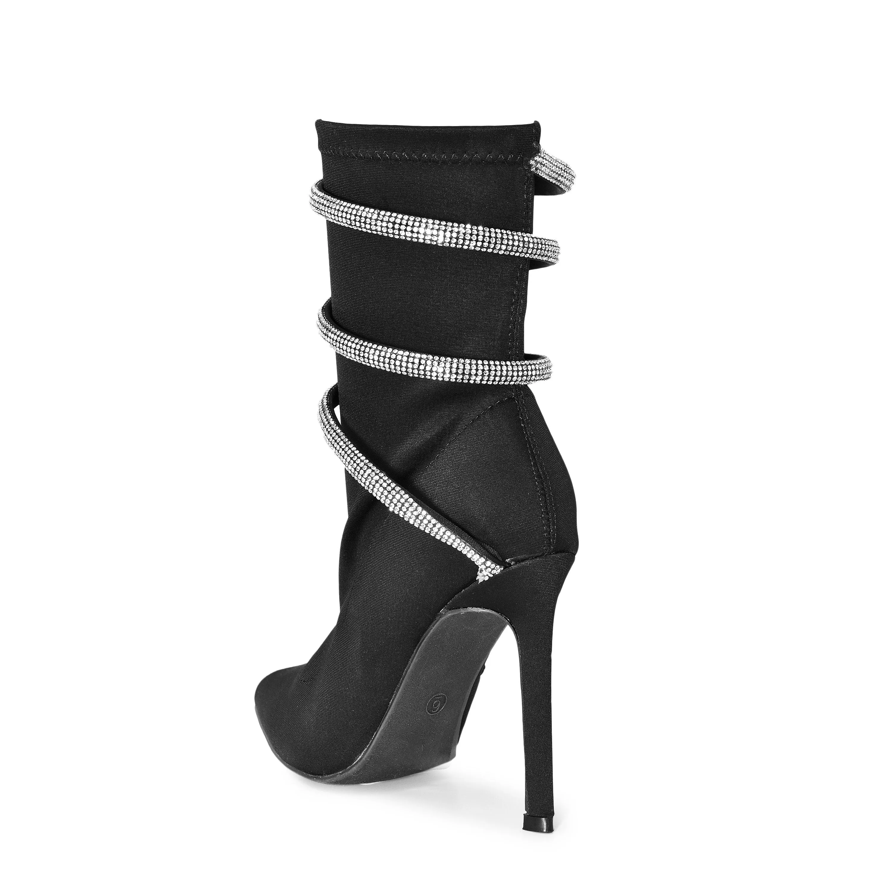 Wild Diva Women's Embellished Coil Strappy Pointy Toe Stiletto Ankle High Heel Booties