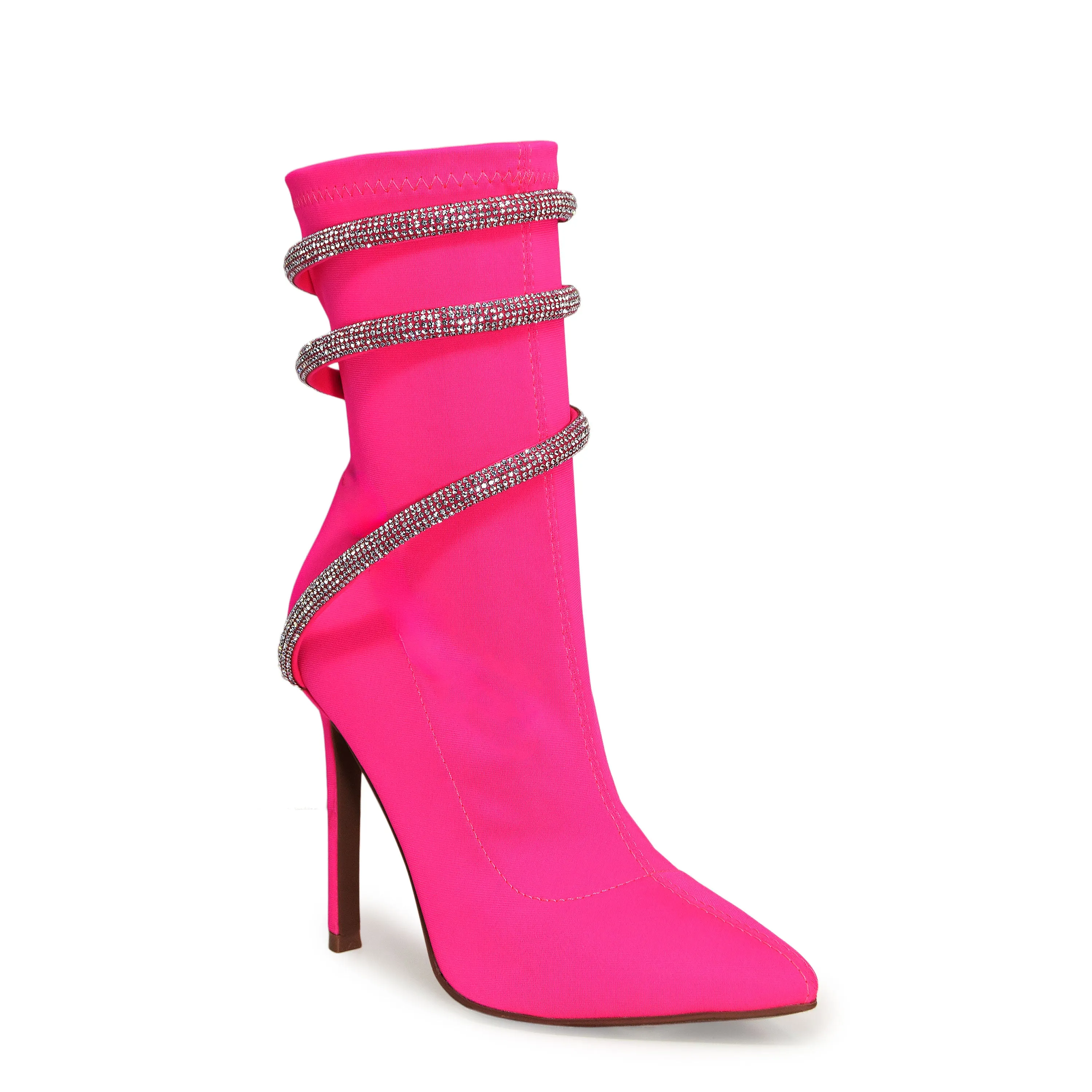 Wild Diva Women's Embellished Coil Strappy Pointy Toe Stiletto Ankle High Heel Booties