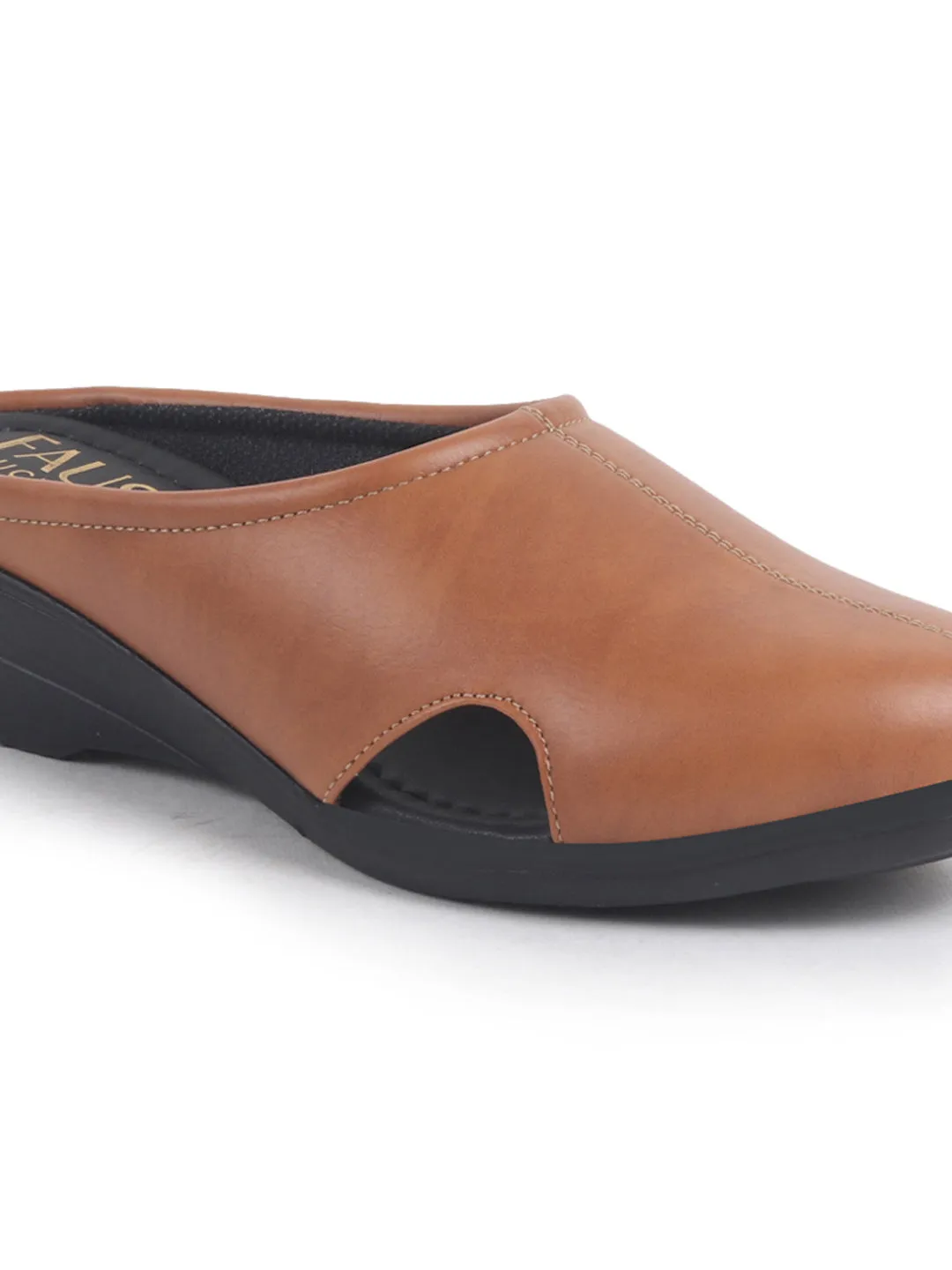 Women Tan Back Open Flatform Formal Slip On Mules Clogs Outings|All Day Comfort|Office Shoes