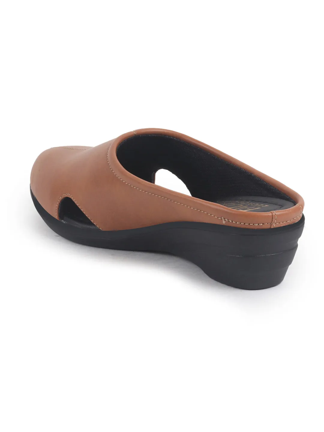 Women Tan Back Open Flatform Formal Slip On Mules Clogs Outings|All Day Comfort|Office Shoes