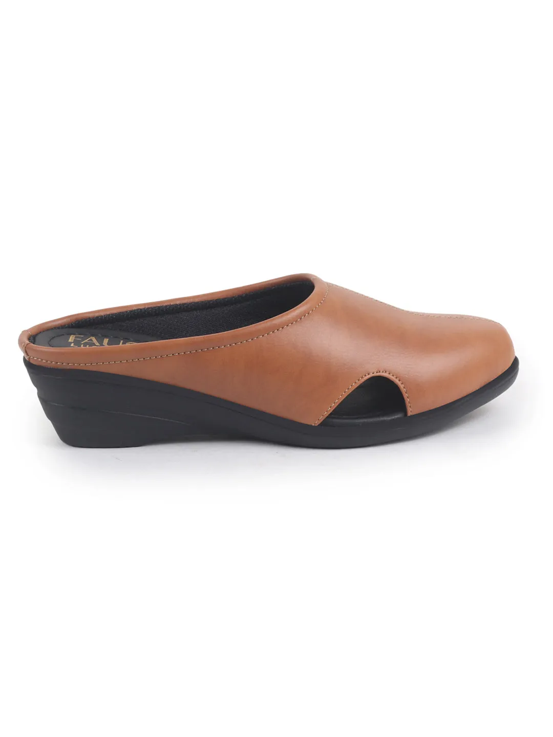 Women Tan Back Open Flatform Formal Slip On Mules Clogs Outings|All Day Comfort|Office Shoes