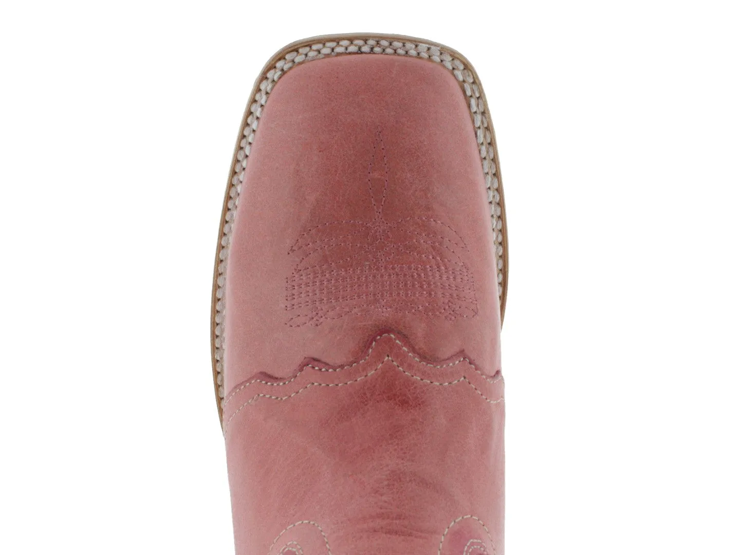 Women's Pink Mid Calf Leather Pull On Cowboy Boots Square Toe - CP2