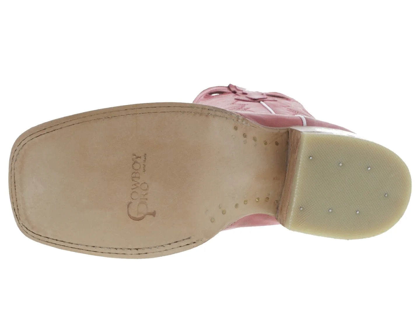 Women's Pink Mid Calf Leather Pull On Cowboy Boots Square Toe - CP2